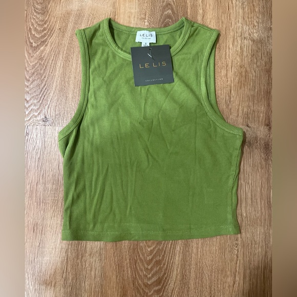 Lelis Tops - Leli’s moss green ribbed high neck crop top in a size small.